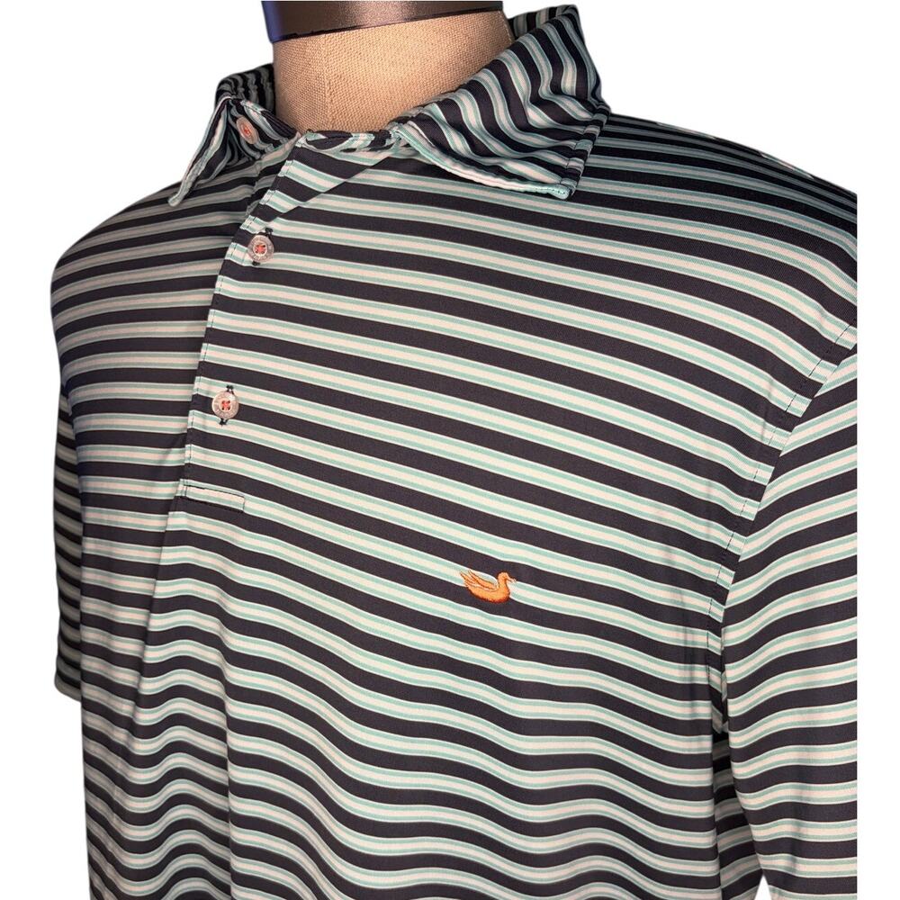 Southern Marsh Polo Shirt Men Medium Blue Teal Striped Short Sleeve Golf Casual